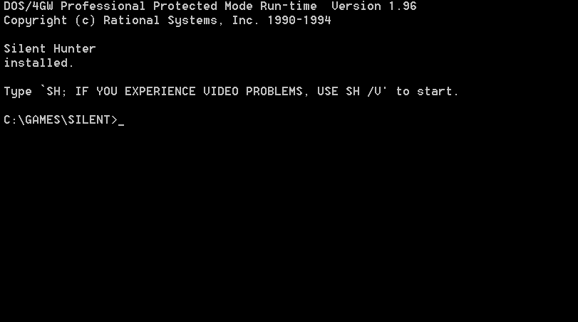 MS-DOS prompt Silent Hunter install complete