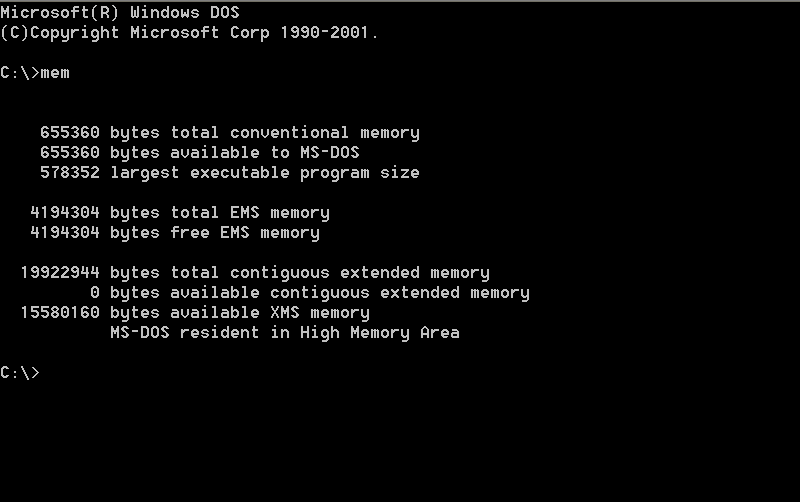 MS-DOS prompt Memory Check for Silent Hunter Install