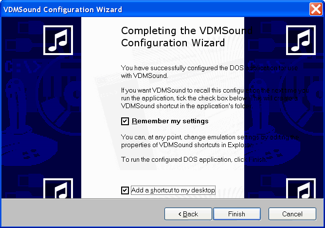 VDMSound Configuration Wizard Completion